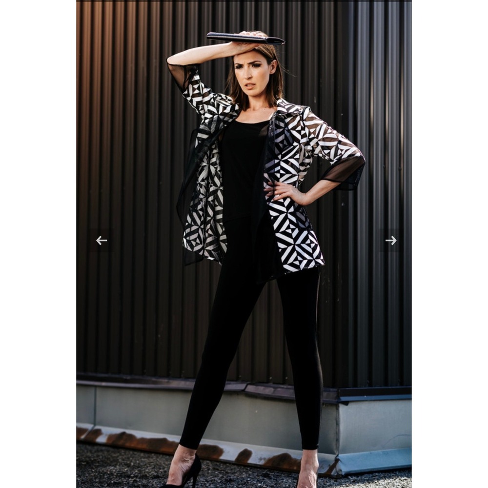 NWT Joseph Ribkoff Geometric Mesh Sheer Cardigan Jacket Avant-garde Chic Sz 18